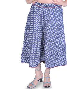 Exotic India Women Floral Printed Pure Cotton Flared Maxi Skirt