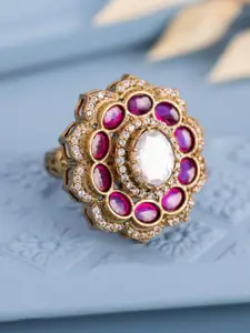 Kushal's Fashion Jewellery Victorian-Plated Kundan-Studded Adjustable Finger Ring