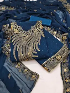 Peachmode  Blue Embroidered Unstitched Dress Material