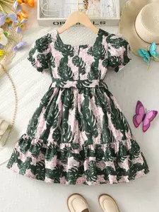 INCLUD Girls Tropical Print Fit & Flare Midi Dress