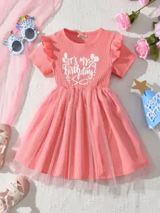 INCLUD Girls Typographic Printed Fit & Flare Dress