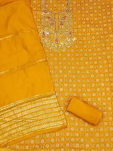 KALINI Mustard Chanderi Silk Embroiderd Coding Work Unstitched Dress Material
