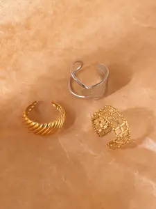 Niska Set Of 3 Gold-Plated Adjustable Finger Ring