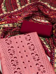 Peachmode  Pink Embroidered Unstitched Dress Material