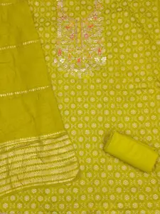 KALINI Green Chanderi Silk Embroiderd Coding Work Unstitched Dress Material
