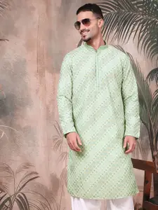 Sangria Geometric Printed Mandarin Collar Cotton Straight Kurta