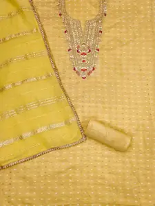 KALINI Yellow Chanderi Butti Silk Embroiderd & Coding Work Unstitched Dress Material