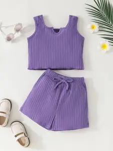 INCLUD Girls Striped Casual Top with Shorts