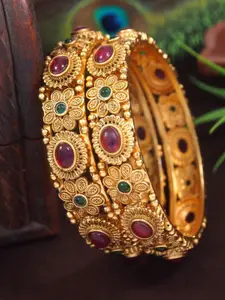 SGA FASHION Set Of 2 Gold-Plated American Diamond Studded Bangles