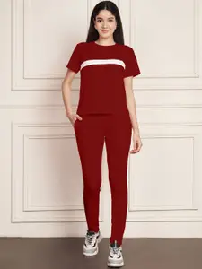 DTR FASHION Color-Block T-Shirt With Trousers Co-Ords