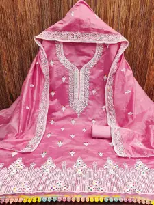 Peachmode  Pink Embroidered Unstitched Dress Material