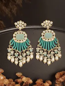 Jazz and Sizzle Gold Plated Kundan Studded & Beaded Contemporary Chandbalis