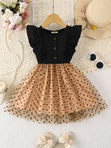 INCLUD Girls Polka Dot Printed Fit & Flare Knee Length Dress