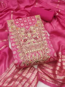 KALINI Pink Chanderi Silk Embroiderd Coding Work Unstitched Dress Material