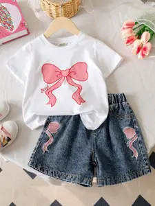 INCLUD Girls Printed Round Neck T-Shirt With Shorts