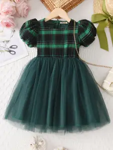 INCLUD Girls Checked Fit & Flare Knee Length Dress