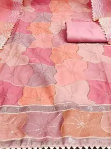 KALINI Pink Organza Position Print With Sequence Work Unstitched Dress Material