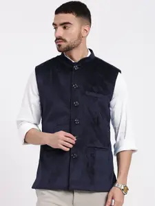 SHOWOFF Slim-Fit Velvet Nehru Jacket
