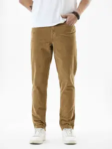 Snitch Men Tan Mid-Rise Slim Fit Trouser