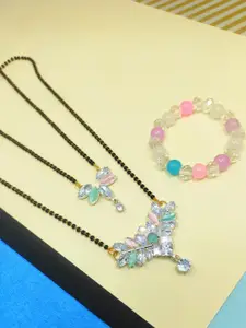 DIVYANSHI COLLECTION Set Of 2 Silver Plated Ad 18inch With Bracelet Brass Mangalsutra