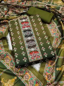 KALINI Green France Silk Digital Print Mirror & Diamond Work Unstitched Dress Material