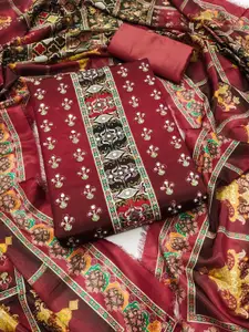 KALINI Maroon France Silk Digital Print Mirror & Diamond Work Unstitched Dress Material