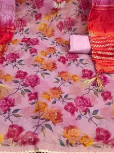 KALINI Lavender Simmer Silk Digital Print Coding With Sequence Work Unstitched Dress Material