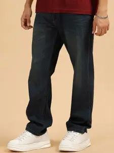 WROGN Men Cotton Comfort Relaxed Fit Mid-Rise Low Distress Light Fade Jeans