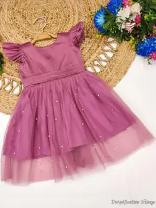 Shoryam Fashion Cape Sleeve Net A-Line Dress