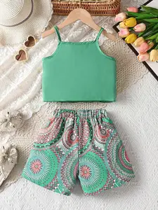 INCLUD Girls Shoulder Straps Crop Top with Shorts