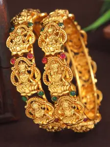 SGA FASHION Set Of 2 Gold-Plated American Diamond Studded Temple Bangles