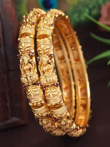 SGA FASHION Set Of 2 Gold-Plated American Diamond Studded Temple Bangles