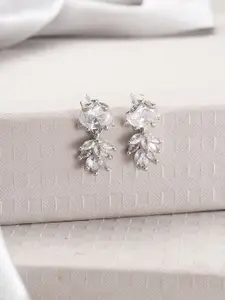 Jazz and Sizzle Rhodium-Plated American Diamond Studded Drop Earrings