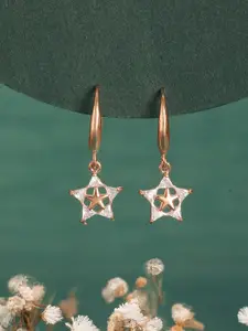 Jazz and Sizzle Rhodium-Plated Crystals Studded Star Shaped Drop Earrings
