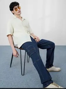 The Souled Store Men Straight Fit Mid-Rise Stretchable Clean Look Cotton Denim Jeans