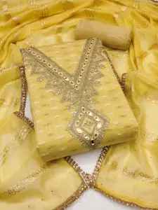 KALINI Yellow Chanderi Butti Silk Embroiderd & Coding Work Unstitched Dress Material