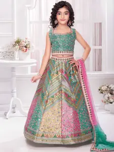 BAESD Girls Printed Thread Work Tie and Dye Ready to Wear Lehenga & Blouse With Dupatta