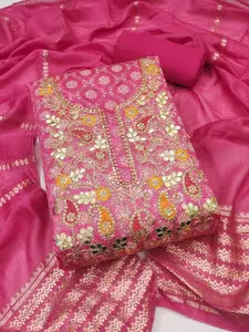 KALINI Pink Chanderi Silk Embroiderd Coding Work Unstitched Dress Material