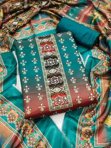 KALINI Blue France Silk Digital Print Mirror & Diamond Work Unstitched Dress Material