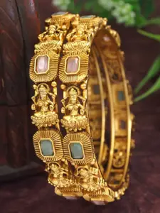 SGA FASHION Set Of 2 Gold-Plated American Diamond Studded Temple Bangles