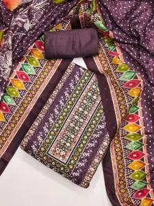 KALINI Purple France Silk Digital Print Mirror & Diamond Work Unstitched Dress Material