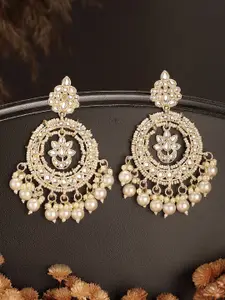 Jazz and Sizzle Gold Plated Kundan Studded & Beaded Contemporary Chandbalis