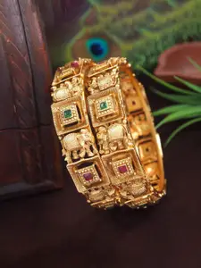 SGA FASHION Set Of 2 Gold-Plated American Diamond Studded Meenakari Bangles