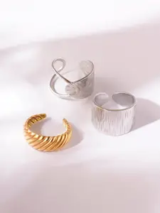 Niska Set Of 3 Gold-Plated Adjustable Finger Ring