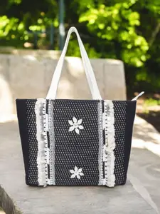 ASTRID Floral Embroidered Shopper Canvas Tote Bag]