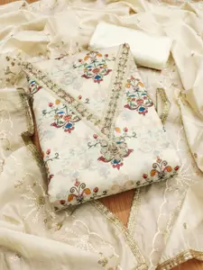 KALINI Cream Chanderi Silk Digital Print With Embroiderd Unstitched Dress Material