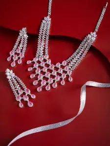 Kushal's Fashion Jewellery Pink Rhodium-Plated Party Zircon Necklace