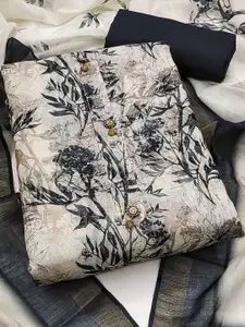 Peachmode  White Printed Unstitched Dress Material