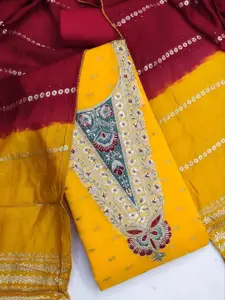 KALINI Yellow Modal Cotton Butti With Coding Work Unstitched Dress Material