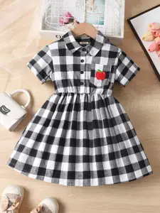 INCLUD Girls Checked Shirt Collar Fit & Flare Knee Length Dress